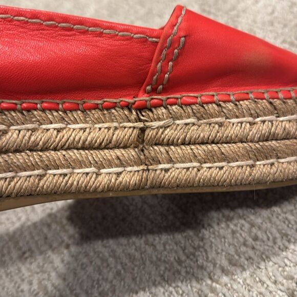 Prada Red Espadrille Platform Peep Hole Size 37.5 Authentic! - Picture 5 of 9